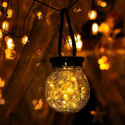 Gifts for her him 2 Pack Solar Lanterns Outdoor Waterproof Heavy Crackle Glass 30 LED Warm Firefly Lights Stainless Steel Lid 215% Solar for Women Mom Grandma Outdoor Lamps Garden Yard Decor (2 Count)