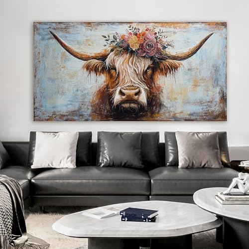 Canvas Wall Art Decor Oversized Wall Art Picutures for Living Room Highland Cow Wall Art Prints Large Vintage Wall Art Decor Canvas Art Wall Decor Artwork for Walls Home Bedroom Office Decorations 39" X 78"