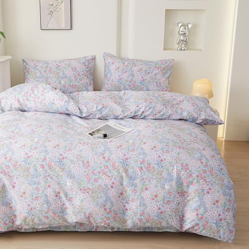 Blue Floral Queen Comforter Set Vintage Botanical Flowers Bedding Set