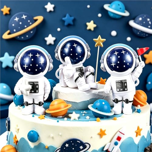 Starry Blue Astronaut Figurines Statue Set of 3 (3 Count)