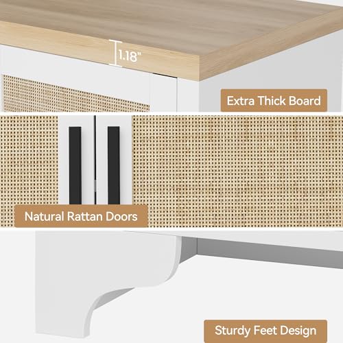 Natural Rattan Storage Cabinet with Shelves