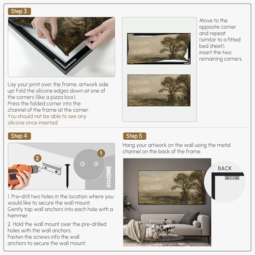 24"x46" Extra Large Framed Wall Art Vintage Landscape with Trees and Distant Horizon for Home Living Room Bedroom Decor