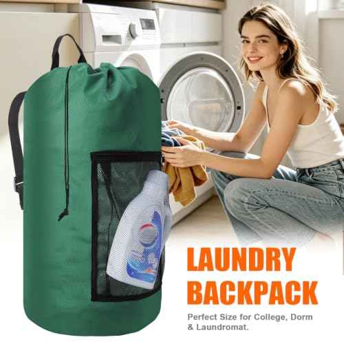 Laundry Bag Backpack Durable Laundry Bag with Shoulder Straps and Mesh Pockets Portable Laundry Hamper Dirty Clothes Bag for College