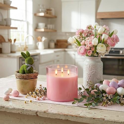 Pink Large Glass Flameless LED Candle
