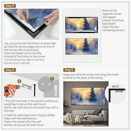 24"x46" Extra Large Framed Wall Art Winter Sunrise in Snowy Pine Forest Watercolor Style for Home Living Room Bedroom Decor