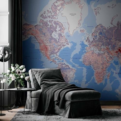Wall Mural World Map 138x101 in (96.44 Sq Ft)