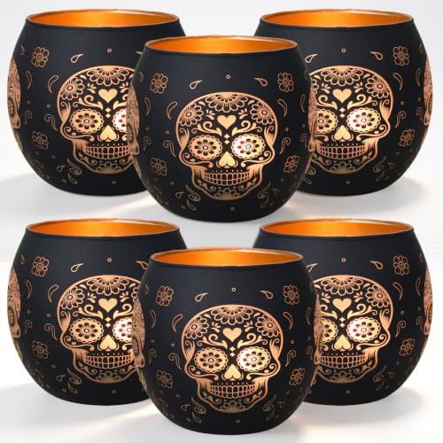 Day of Dead Skull Glass Votive Set (4 Count)