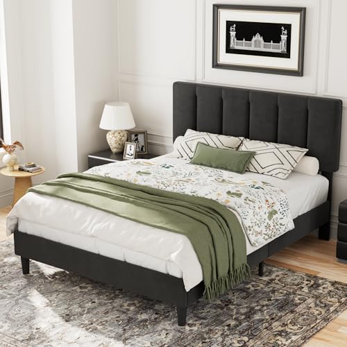 Full Size Bed Frame with Upholstered Headboard