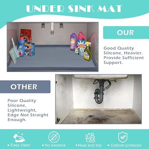 Waterproof Silicone Under Sink Mat 34'' x 19'' Shelf Liner for Kitchen and Bathroom