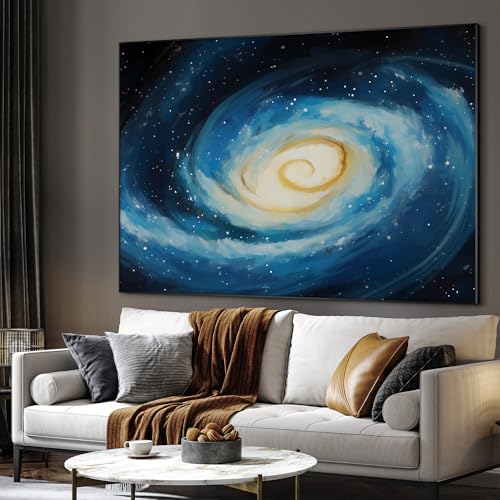 60"x72" Extra Large Framed Wall Art Spiral Galaxy Vivid Blue and Yellow Cosmic Space Illustration for Home Living Room Bedroom Decor