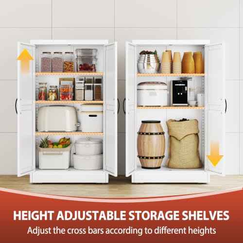 47" White Metal Storage Pantry Cabinet