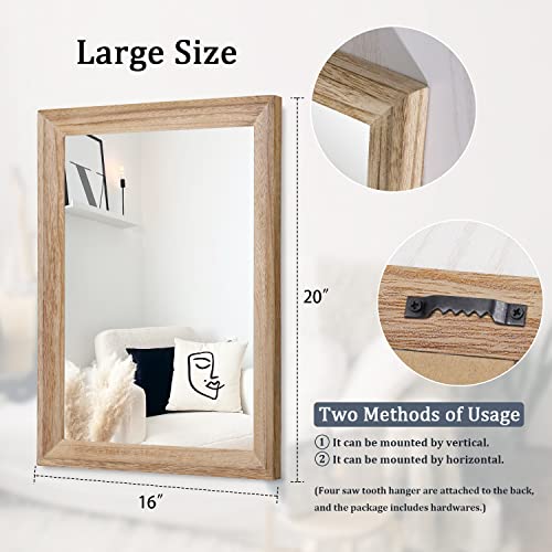 Rustic Mirrors for Wall Rectangle Wooden Frame Hanging Mirror for Bedroom Bathroom Living Room Entryway Large 20"x16"