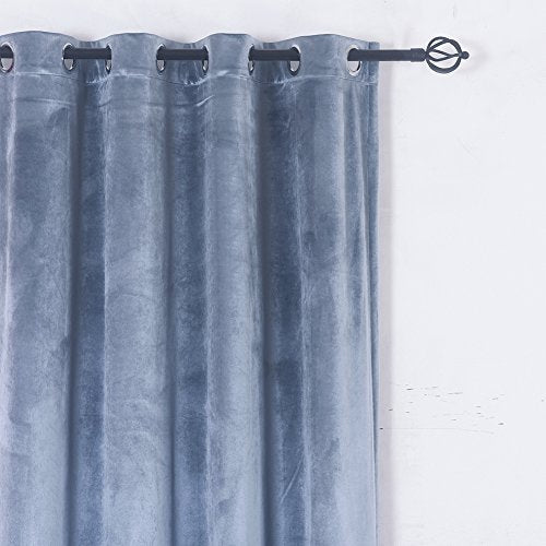 Super Soft Luxury Velvet Stone Blue Set of 2 Blackout Drapes Room Darkening Curtains Panel Grommet Drapery 52 by 84