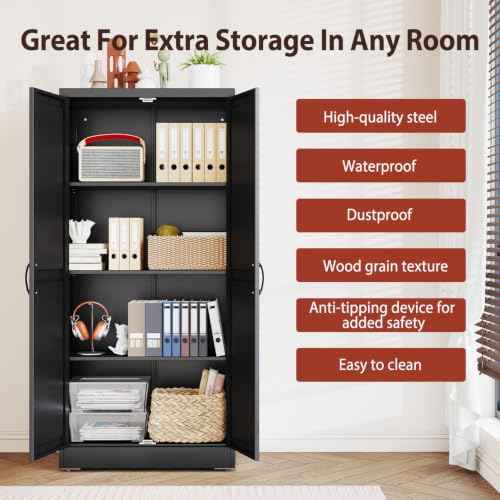 63" Black Metal Storage Pantry Cabinet