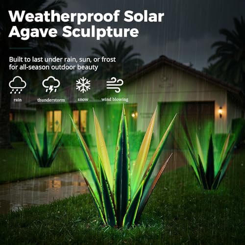 24” Metal Agave Plant Outdoor Decor with Solar Light