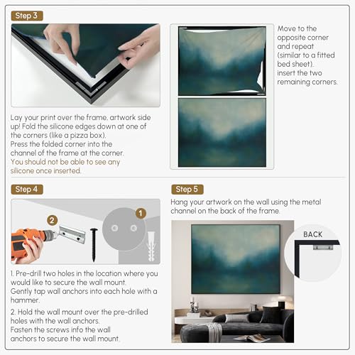 46"x60" Extra Large Framed Wall Art Misty Blue Landscape Abstract Ocean and Sky Illustration for Home Living Room Bedroom Decor
