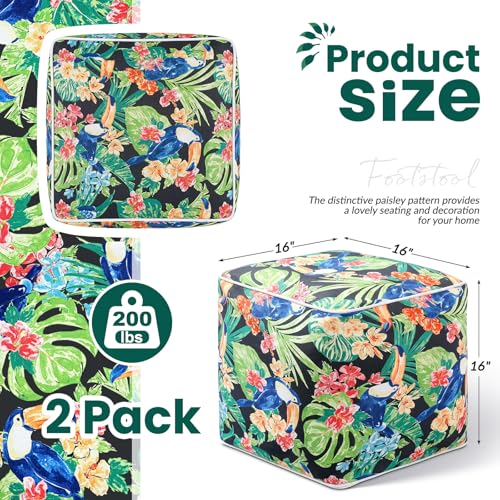 2 Pack Inflatable Outdoor Ottoman Pouf Waterproof Cube 16" Square Blow up Ottoman Footrest with Handle Outdoor Portable Footstool for Patio Garden Camping or Home Pool (2 Count)