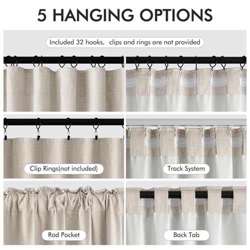 100% Blackout Back Tab Pleat Linen Curtains 50" Wx72 L (2 Count)