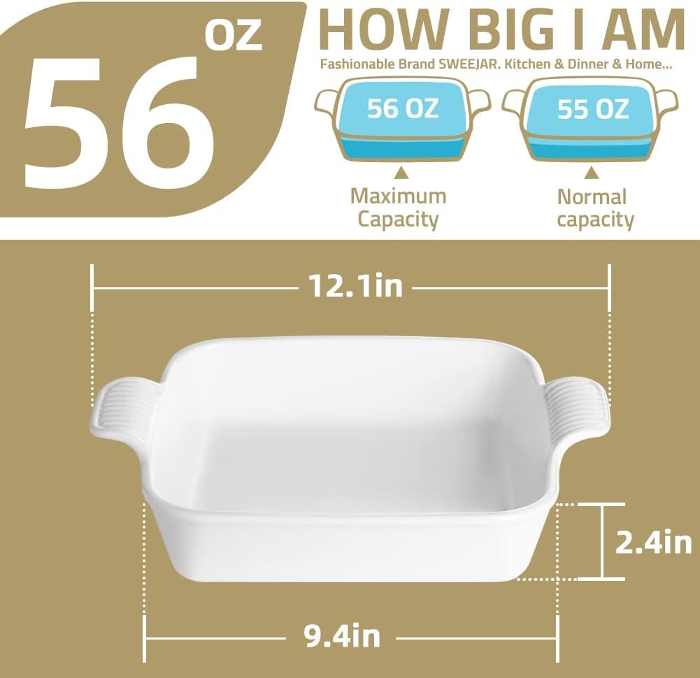 Sweejar Ceramic Baking Dish, 9 x 9 Cake Baking Pan for Brownie, Porcelain Square Bakeware with Double Handle for Casserole, Lasagna, Family Dinner (Fog Blue)