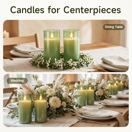 Sage Green Glass Flameless Candles (2 Count)