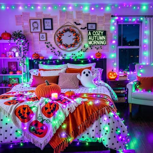 2 Pack 66FT 200 LED Battery Operated Halloween Lights with Remote (100 Count)