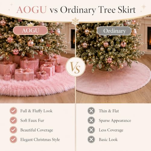 72 Inch Faux Fur Christmas Tree Skirt Pink Plush Skirt for Merry Christmas Party Christmas Tree Decoration