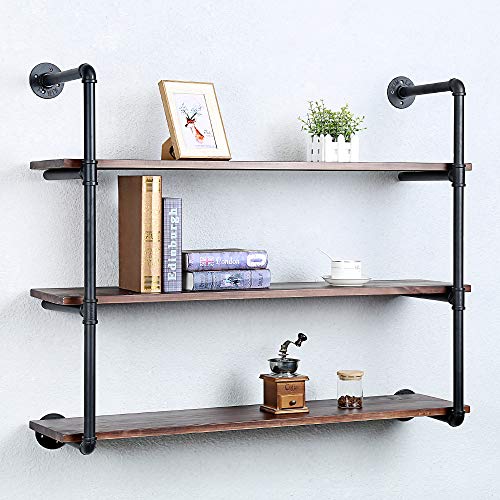 Industrial Pipe Shelves With Wood Planks