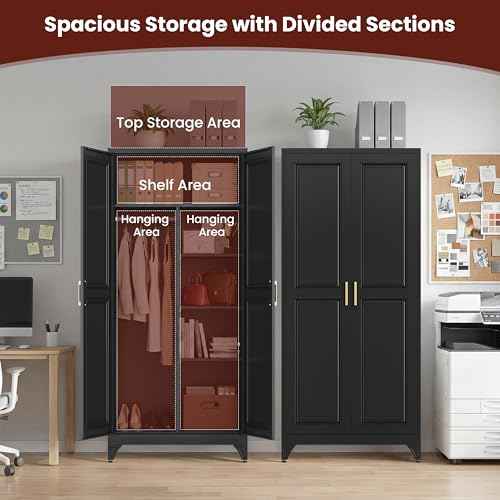 71" Tall Wardrobe Closet with 2 Doors and Hanging Rod