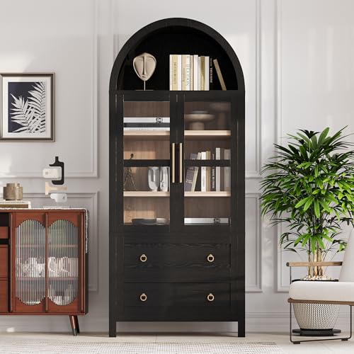 71" Arched Storage Cabinets with Glass Doors Farmhouse Kitchen Pantry