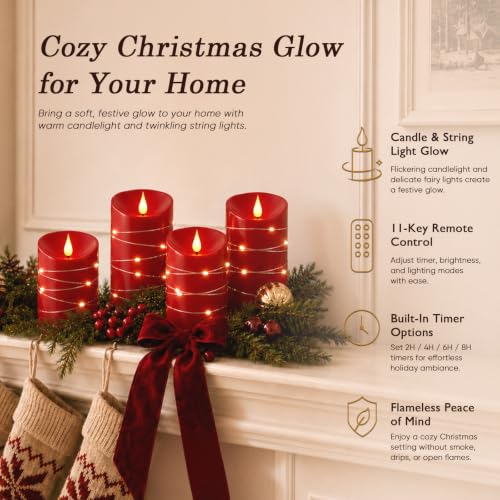 Red Flameless Candles with String Lights