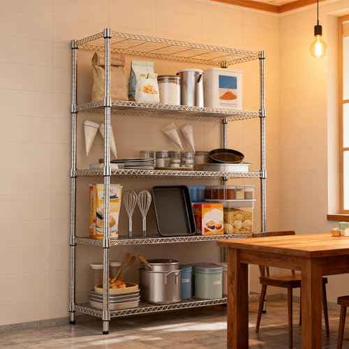 1750LBS 47.2" W 5 Tiers Shelf Steel Storage Shelves Metal Shelving Unit Steel Organizer Wire Rack for Home