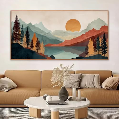 Large Abstract Boho Wall Art For Living Room Canvas Art Wall Decor Artwork Mountain Forest Landscapes Abstract Art Colorful Wall Art Painting Prints Home Wall Decor 29"×58" With Framed