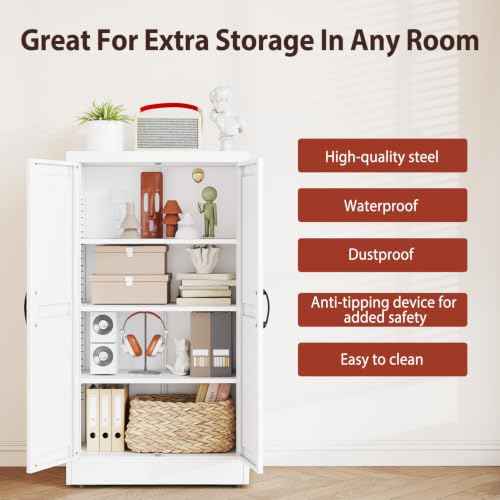 47" White Metal Storage Pantry Cabinet