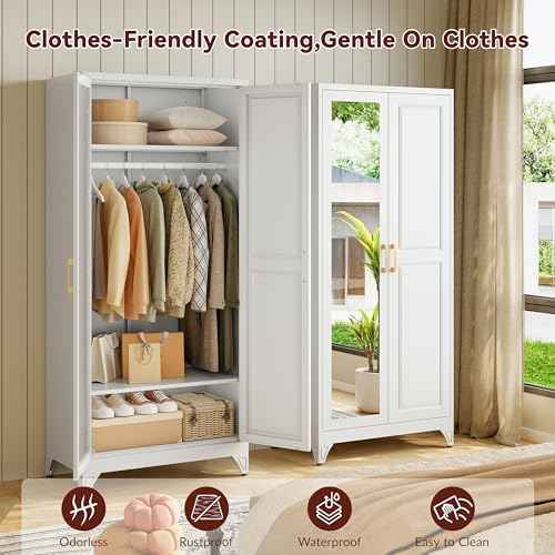 71" Tall Wardrobe Closet with Mirror and Doors