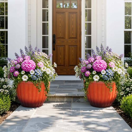 Autodaya 15" Large Planters For Outdoor Plants Set Of 2 Plastic Flower Pots (2 Count)
