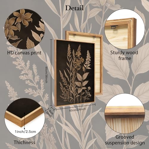 Vintage Botanical Fern Framed Canvas Wall Art Set