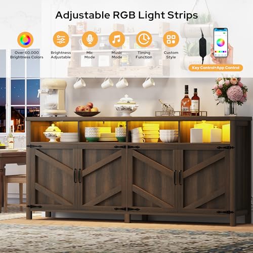 Buffet Sideboard with Storage with Power Outlets & LED Light