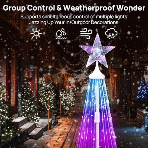 7.5ft Outdoor Christmas Cone Tree Lights with 640 Smart LED Lights & Star Topper Remote & APP Control Color Changing Timer & Music Sync Weatherproof Artificial Xmas Decoration for Yard
