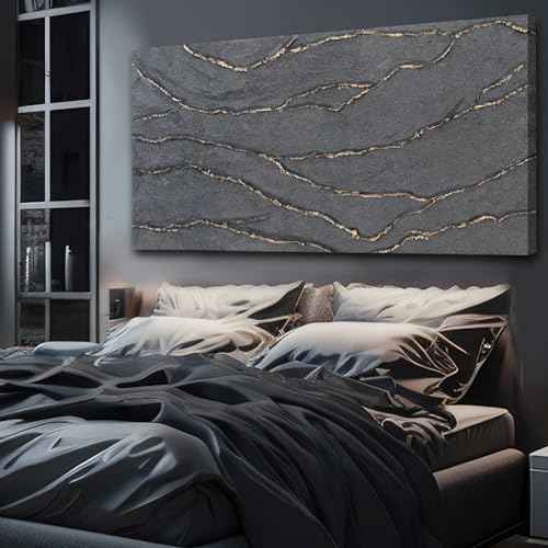 Canvas Wall Art Hand Painted Large Gold and Grey Abstract Painting Textured Wall Decor 29"x58" Home Artwork Decoration for Living Room Office Bedroom Dining Room