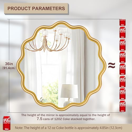 Gold Round Mirror 36 Inch Wavy Bathroom Vanity Mirror Gold Frame Modern Wall Mirror Decorative Wall