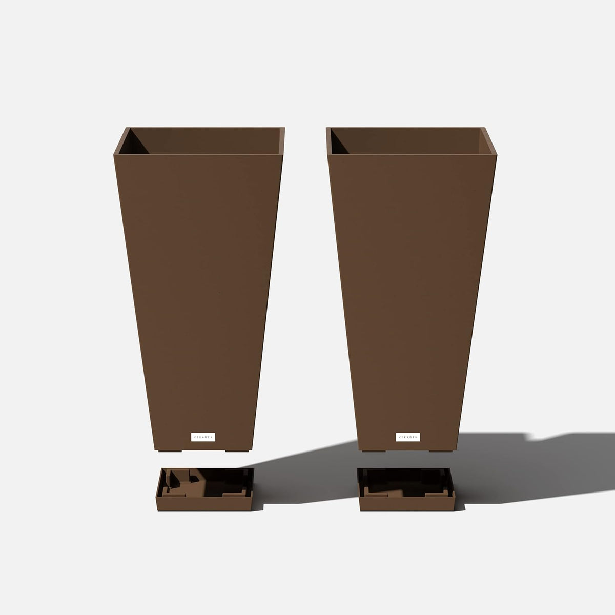 Veradek V-Resin Indoor/Outdoor Taper Planter (Espresso, 26 inch - 2 Pack with 2 Saucer Trays)