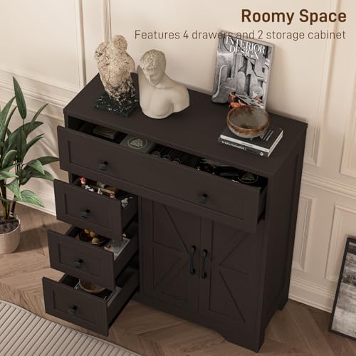 Farmhouse Storage Cabinet with 2 Doors and 4 Drawers