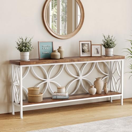 Sofa Table 70.9 Inch Industrial Behind Couch Table with Storage Shelves