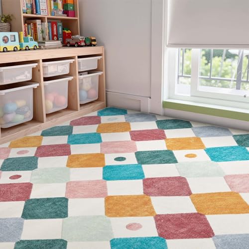 6x9 Classroom Rug Washable Kids Rug Colorful Playroom Mat Confetti (54 Sq Ft)