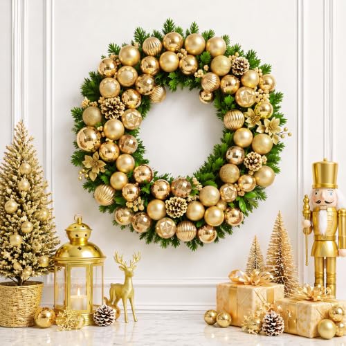 24ct Gold Christmas Ornaments for Tree Decorations (24 Count)