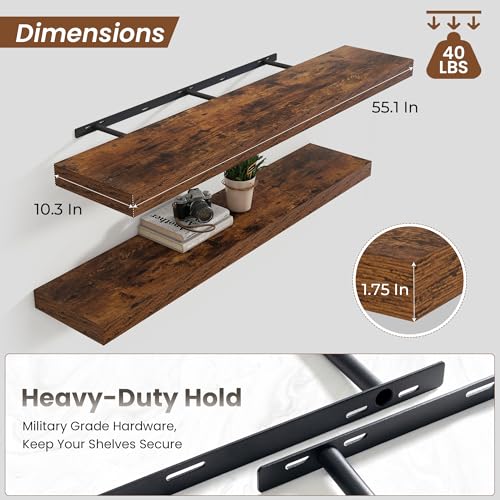 Floating Shelves 55.1" W x 10.3" D Rustic Brown Set of 2 (2 Count)