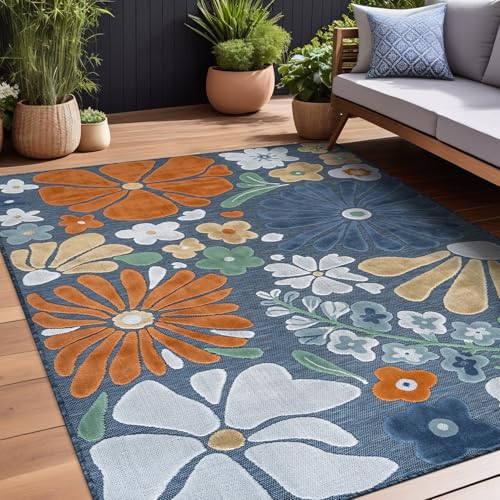 Outdoor Rug 6x9 Modern Floral Tropical Area Rugs for Outdoor and Indoor Patio Easy to Clean Non Shedding Living Room Porch Garden Washable Outside Carpet (58.5 Sq Ft)