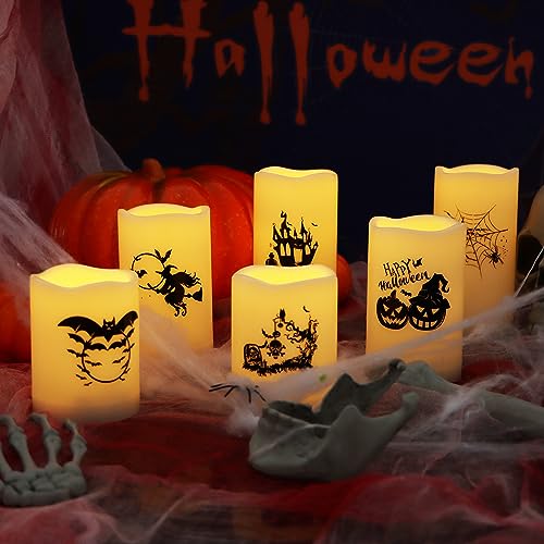 Halloween Outdoor Battery Operated Flameless LED Candles with Timer 6 Pack
