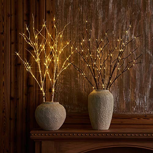 Lighted White Twig Branches 32IN 100 LED with Timer Battery Operated