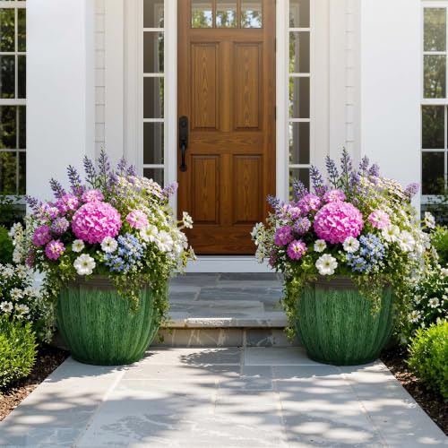 Autodaya 15" Large Planters For Outdoor Plants Set Of 2 Plastic Flower Pots (2 Count)